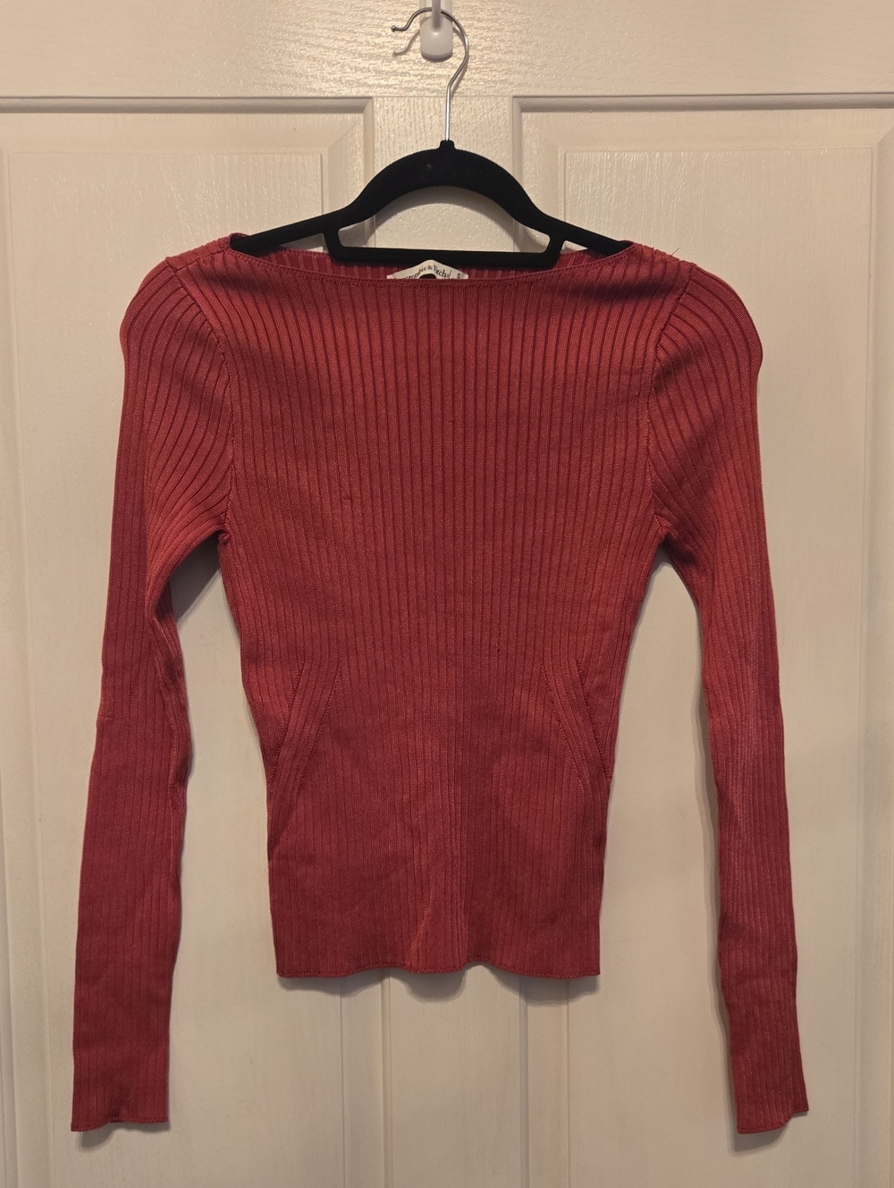 Abercrombie & Fitch Ribbed Boatneck Top in Brick Red